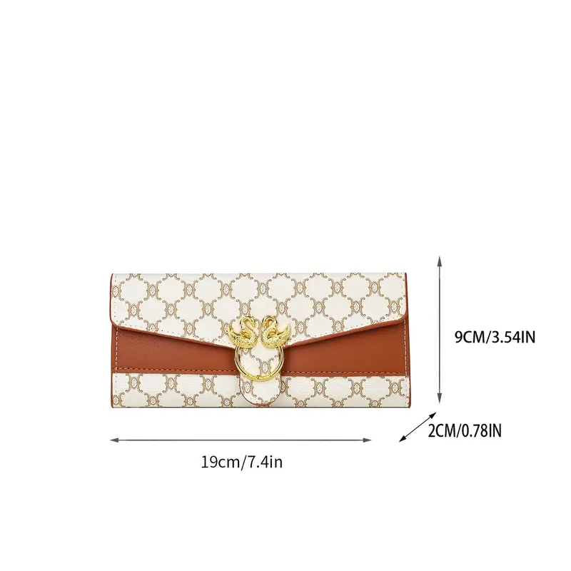 1pc elegant womens clutch wallet geometric pattern leather closure multi compartment edge painted leather lining occasion ready details 2