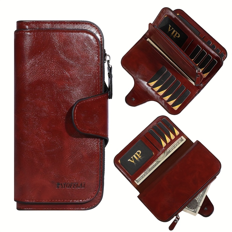 womens large capacity clutch luxury waxed wallet multi card storage box credit card holder wallet with zipper pocket id window