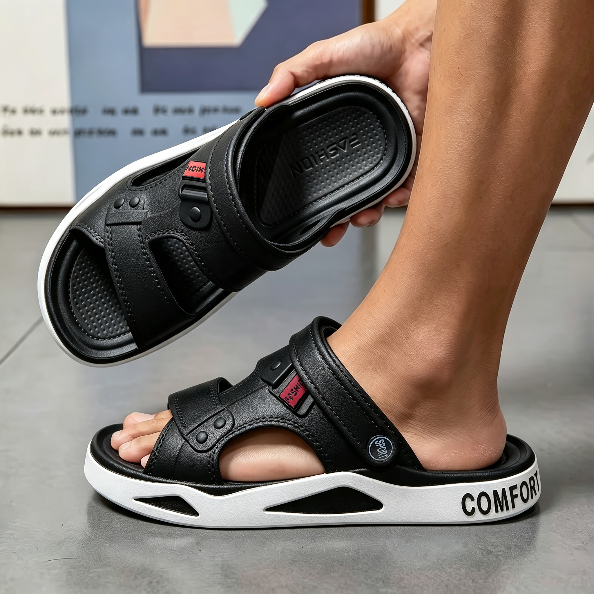 TEMU Women's & Men's Outdoor Slides Sandals - Ankle Strap Sole With Anti-slip Sole, Round Toe Beach Gym Sneakers Suitable For Driving, Travel,
