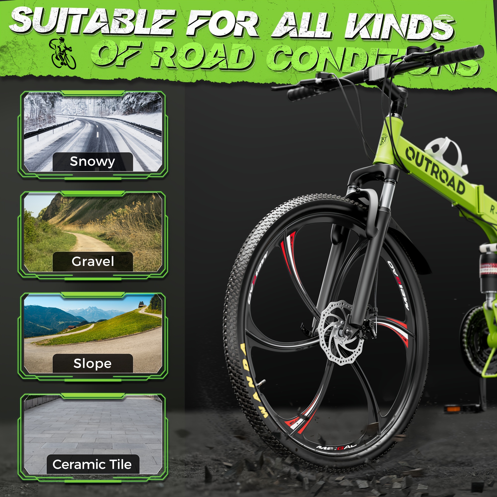 Vélos pliants pour adultes de 26 pouces/VTT, VTT 21 avec suspension  intégrale, double frein à disque, cadre en acier à haute teneur