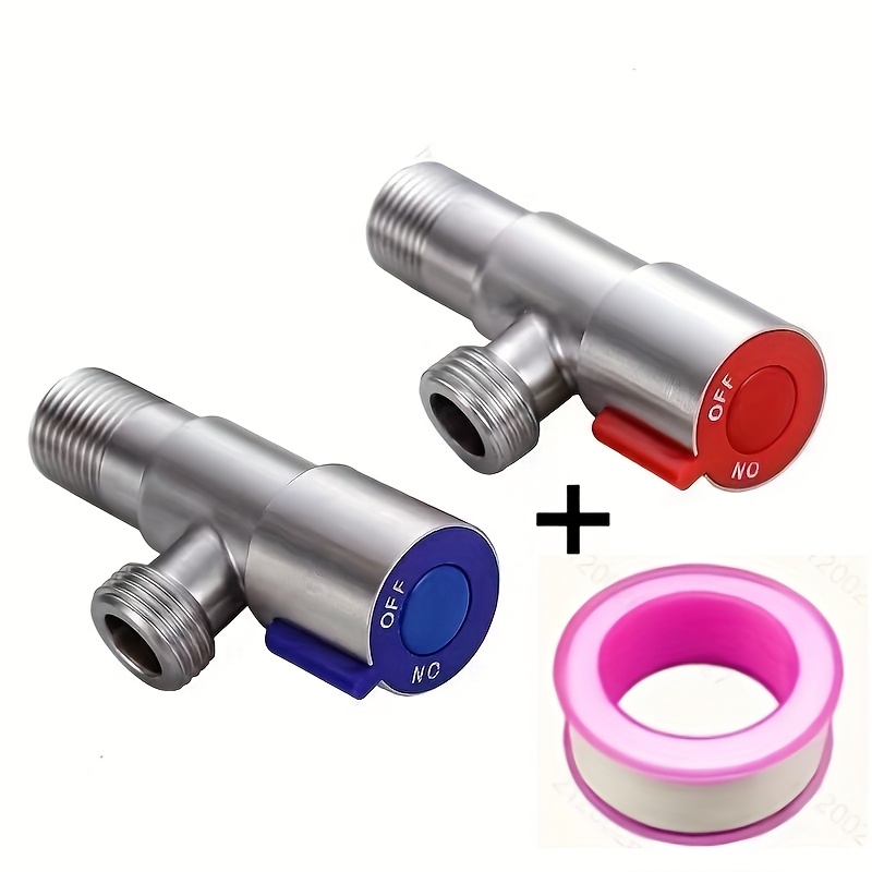 E-shop Dieses Set aus zwei Winkelventilen aus Edelstahl eignet sich für Toiletten und Wasserheizer. Es enthält Dichtband, G1/2 Gewinde, einstellbare