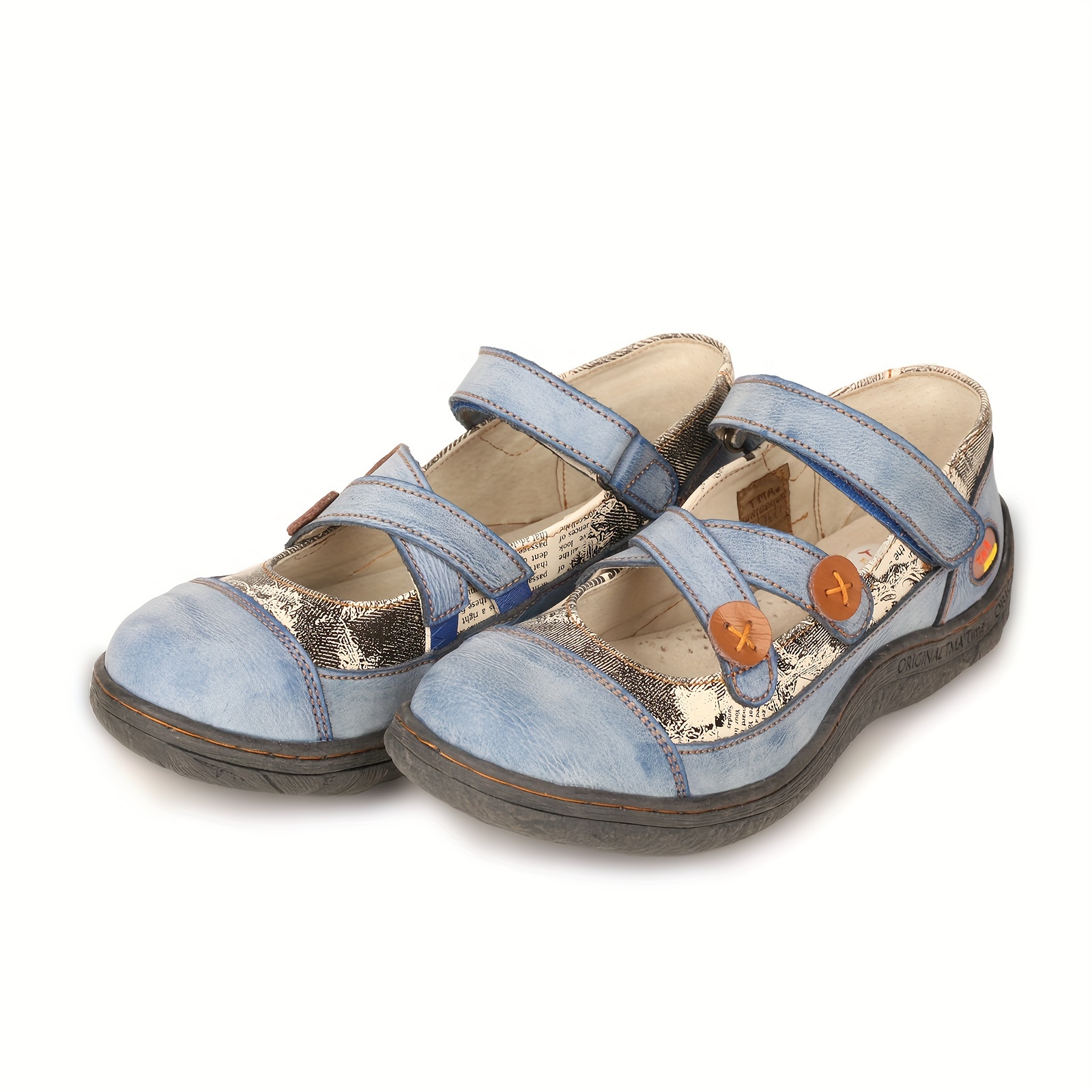 Image of Tma Eyes Newspaper Pattern Button Decoration Hollow Decoration Breathable And Versatile Women's Flat Sandals, Women Shoes