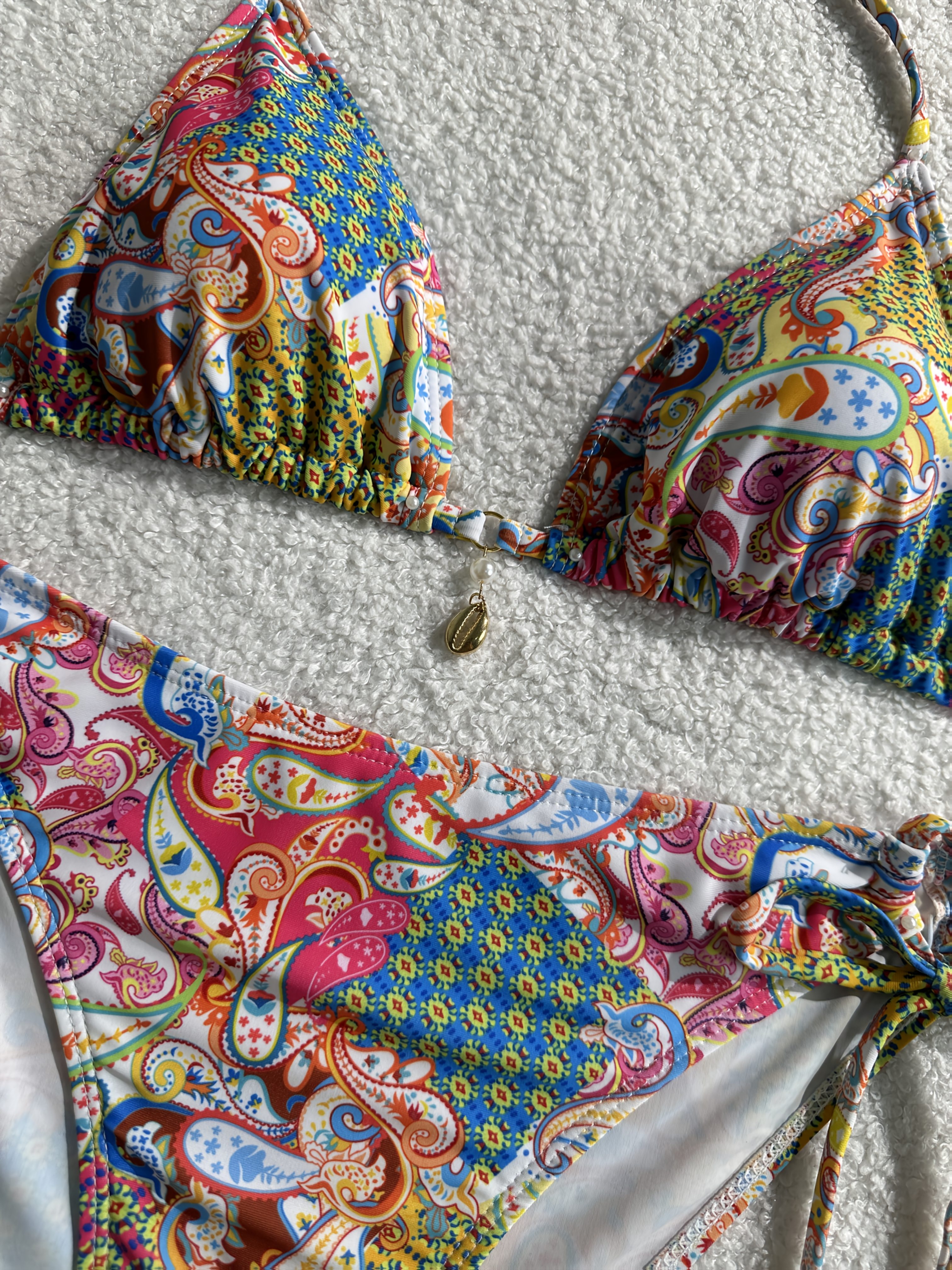 vibrant bohemian print two piece set halter neck tie back Temu