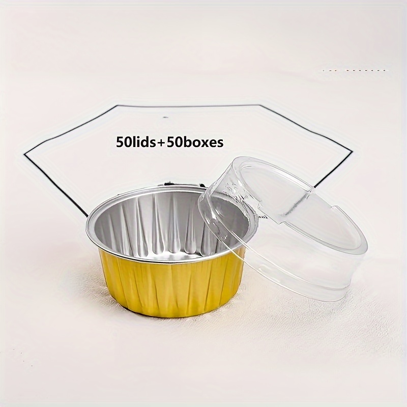 TEMU 50-pack Disposable Golden Aluminum Foil Dessert Cups With Lids - Bpa-free Cupcake Ramekins, Cheesecake Bake Pans, Party Serving Containers Lead Free