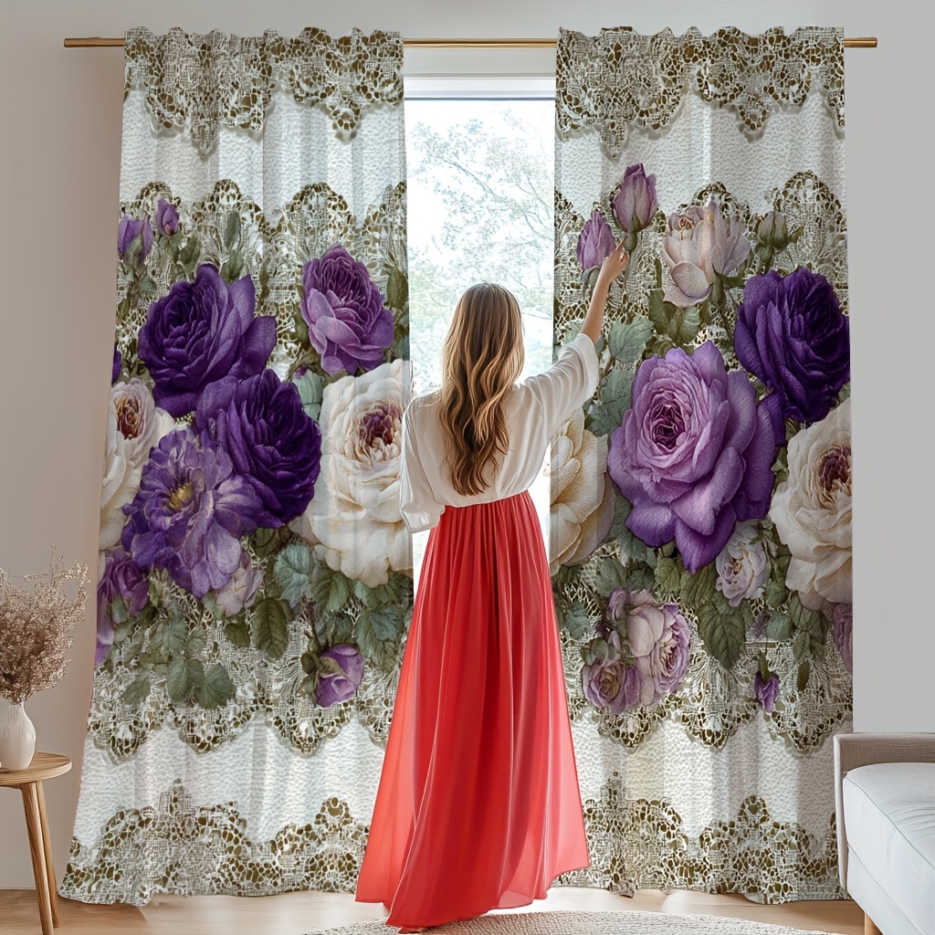 赤地 花柄 内装品 レース付き 大人の花柄カーテン｜大人女子の