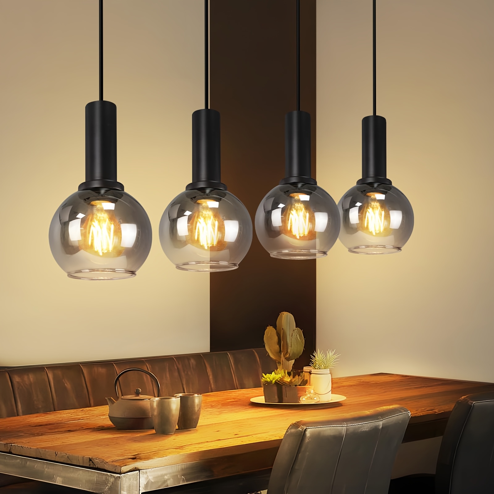 Image of 1pc 4-bulb Dining Room Chandelier, Vintage Living Room Ceiling Light, Glass, E27 Socket, Height-adjustable | Suitable For Dining Rooms, Living Rooms, Bedrooms, And Bars (bulbs Not Included)