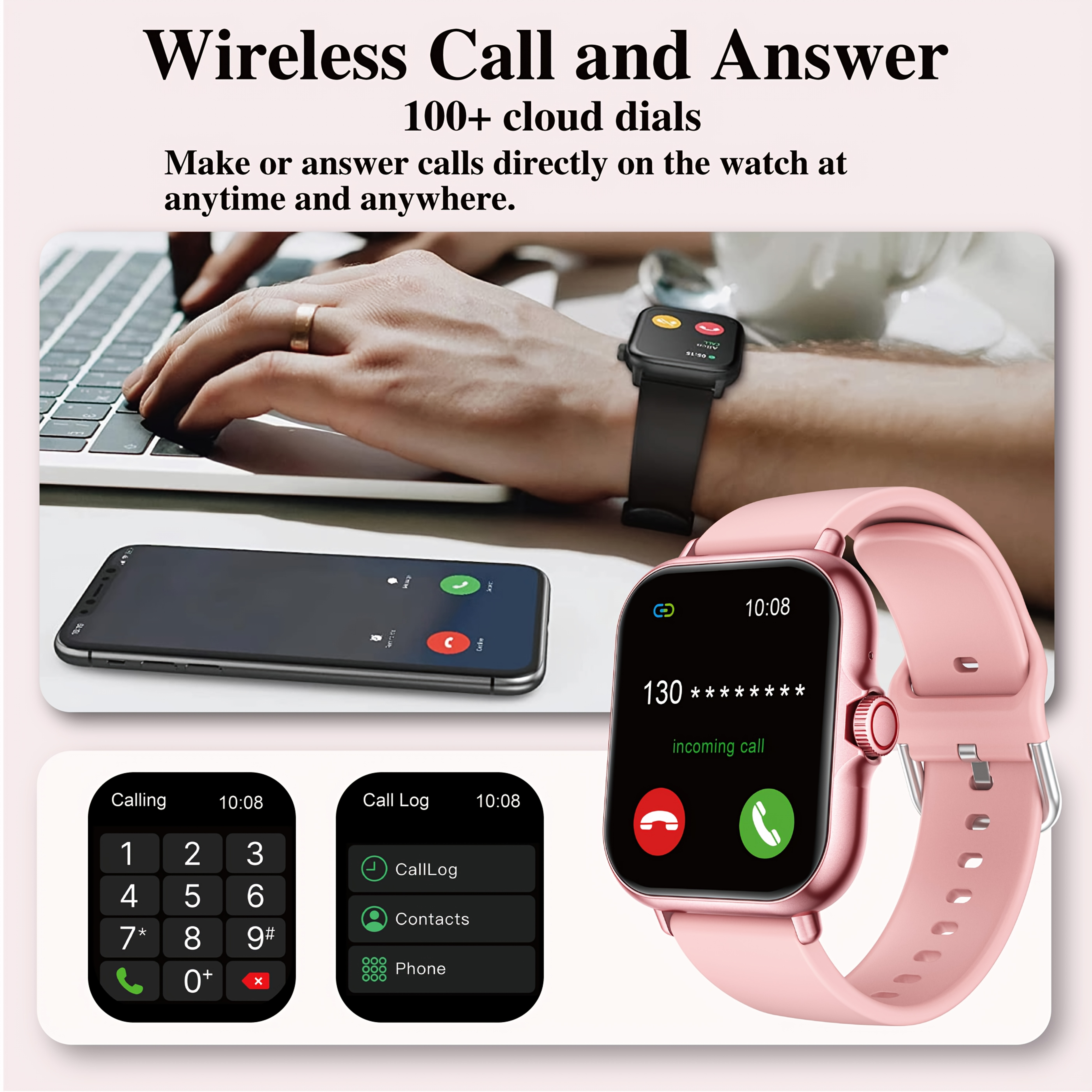 1.83-Inch Multifunctional Full Touch Screen Sports Smart Watch with Answer Make Call, Fitness Tracker, Voice Assistant, Remote Photography, Alarm Clock, Music Control, Information Alerts, Pedometer, Vibrant Display