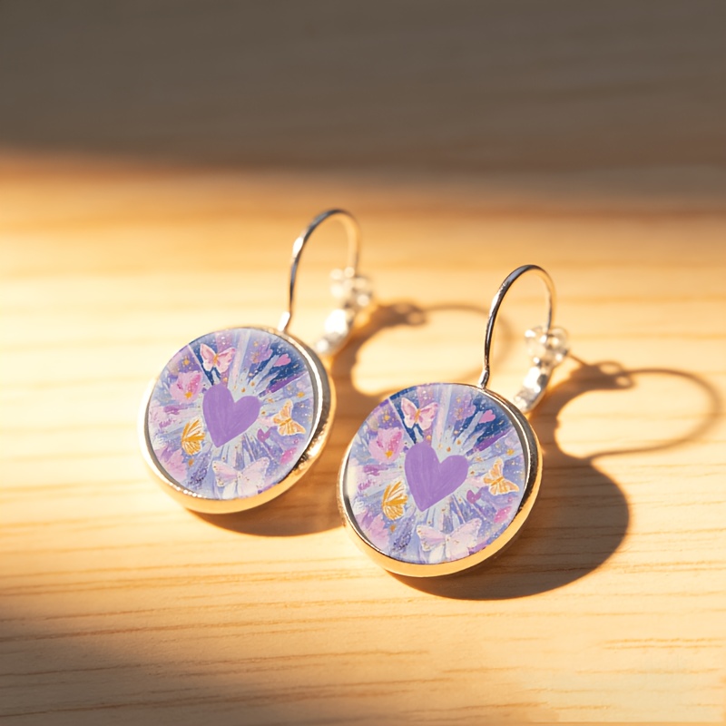 2pcs White French-style Heart Design Ear Hook Earrings