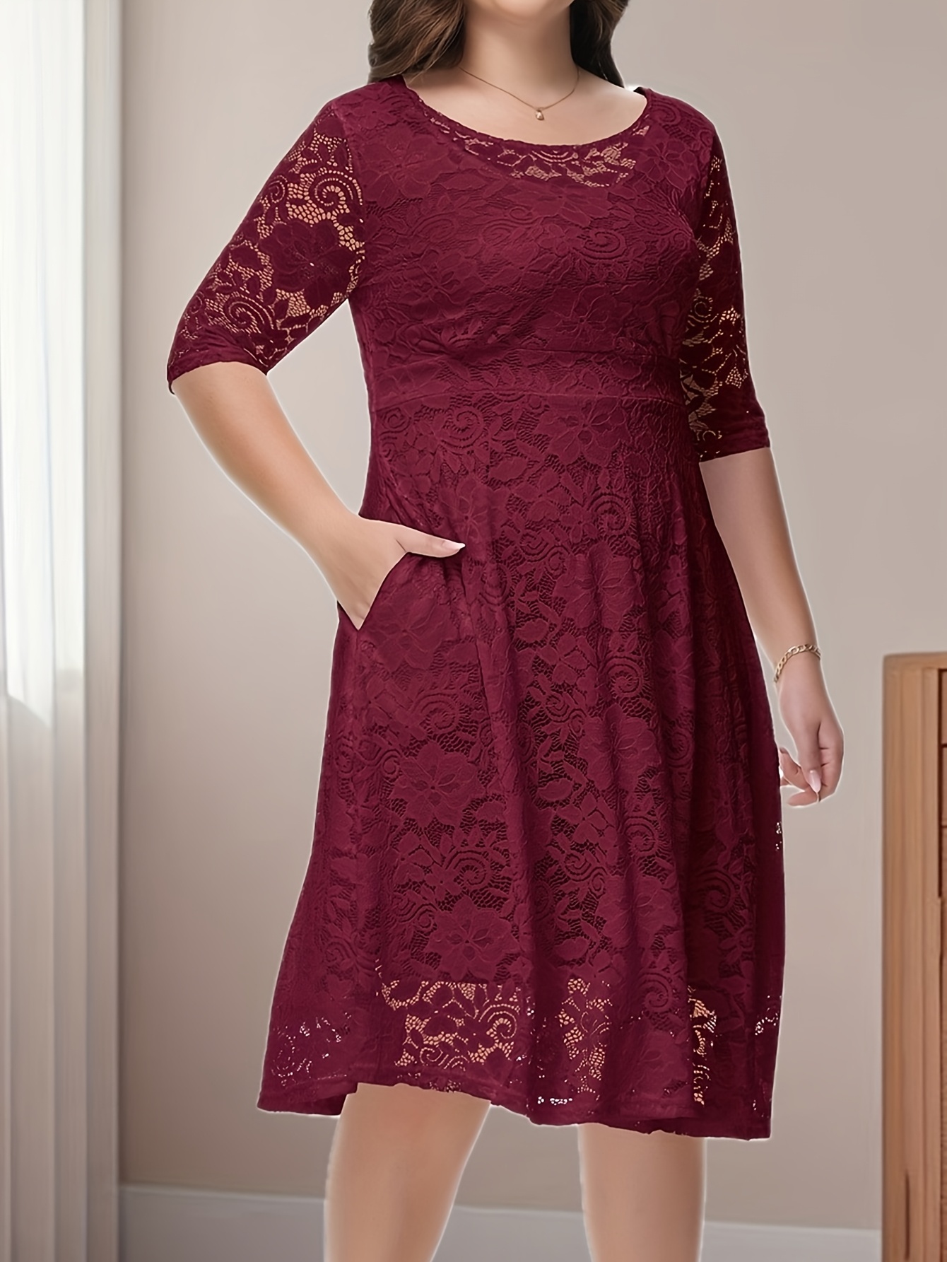 plus size plus size plus size crew neck 3 4 sleeve elegant - Temu