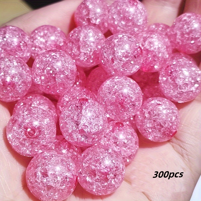 TEMU 300pcs 8mm Acrylic Transparent Cracked Round Beads Handmade Jewelry Additions Floral Beads Colorful Crushed Stone Ice Cracked Beads