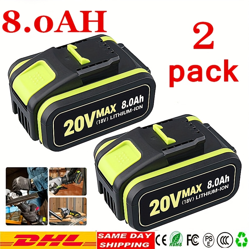 Image of 2 Packs Wa3553 20v 8.0ah Replacement For Wa3014 Wa3551 Wa3556 Wa3570 Wa3572 Wa3641 Rw9351.1 Lithium-ion Battery, Compatible With 20v Wox Wx390 Wx176 Wx178 Cordless Power Tools