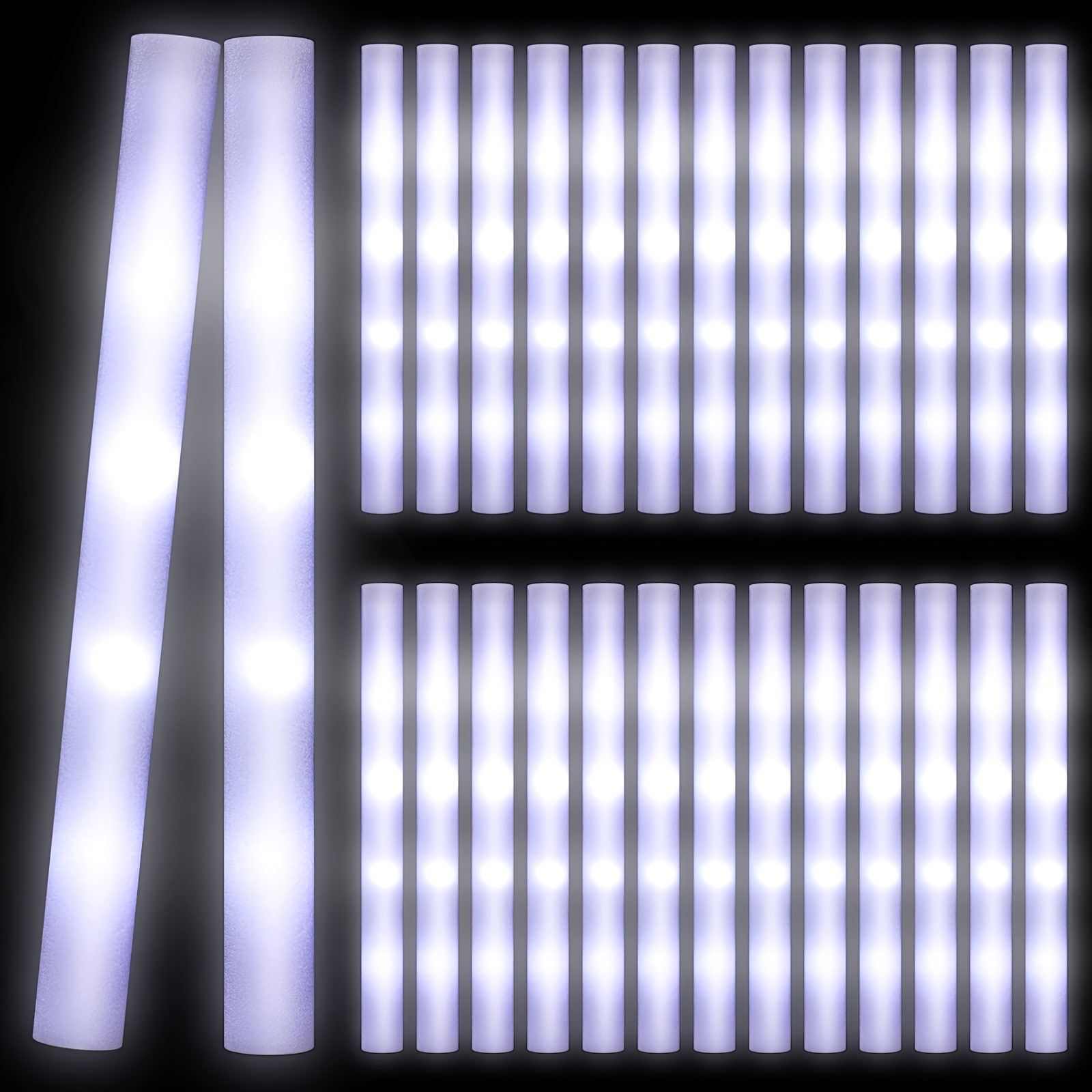 TEMU 35/100 Pack White Sponge Glow Sticks, Led Party Favors, Paper Bag Lights, 3 Flashing Glow Batons For Wedding, Birthday, Carnival, Rave, Concert