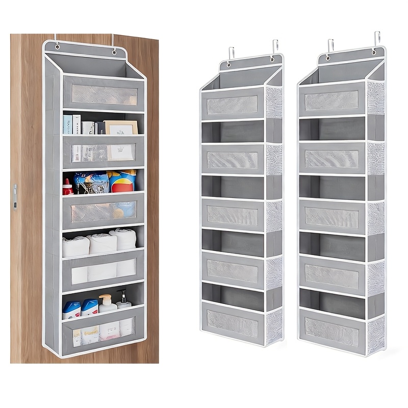TEMU 2 Pack Over The Door Organizer Storage, 5 Shelf Hanging Door Organizer With 5 Large Capacity Pockets, Anti Tilt 44 Lb Load Behind Door Organizer