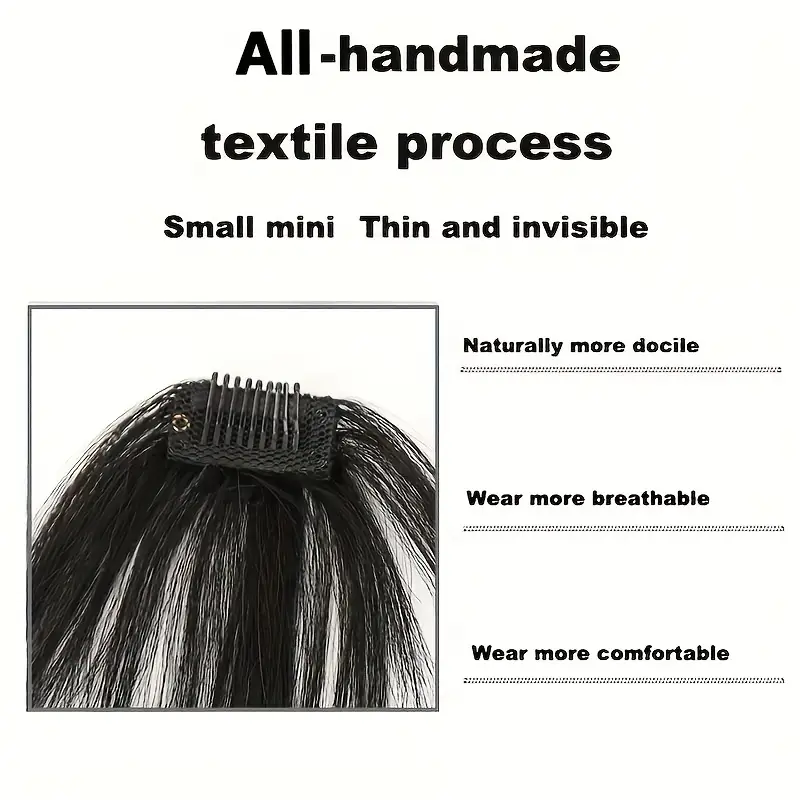 1pc unisex straight human hair air bangs clip in hair extensions heat resistant all handmade textile for women details 4