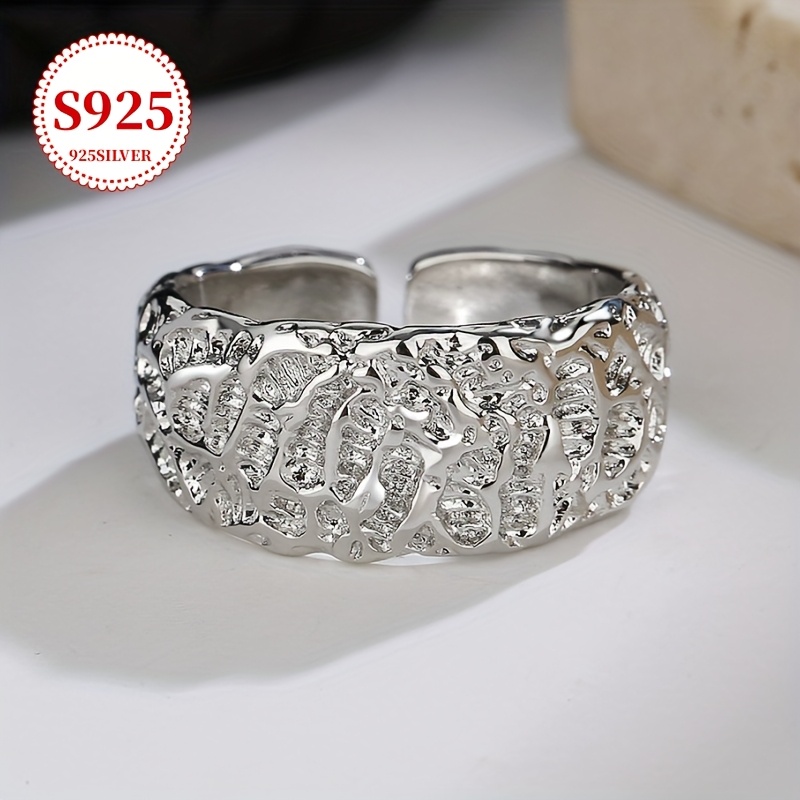 Low Allergy Irregular Textured Wide Band Ring for Women