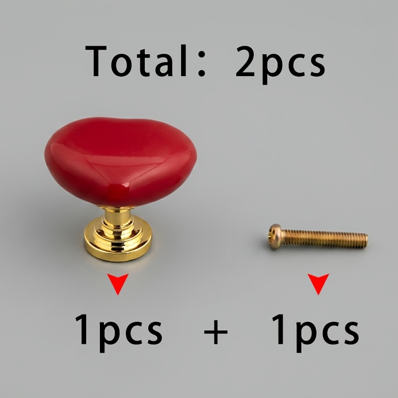 TEMU 1pc 8210 Red Heart Pull + 1pc 4x22 Colored Pull Screw, Total 2pcs. Cute Red Heart Plastic Pull, , Single Hole Cabinet Door, Cupboard, Drawer,