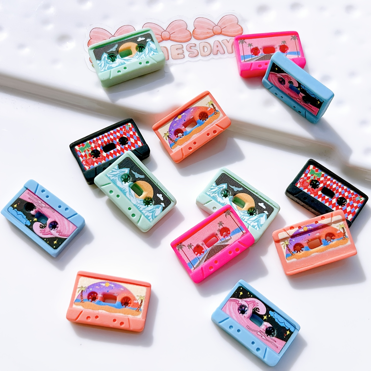 

40pcs Resin Miniature Cassette Tape Charms, Mixed , For Diy Phone Case & Hairpin Decor, Craft Accessories