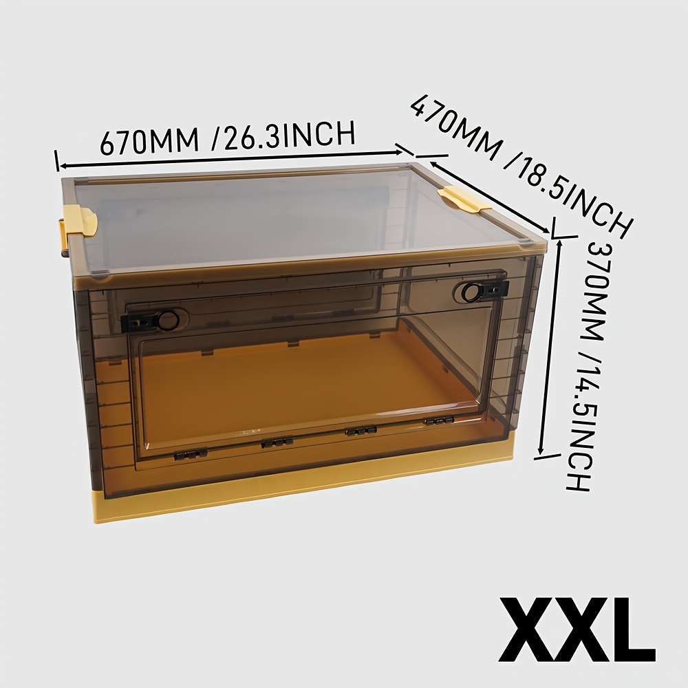 large capacity brown foldable storage box with transparent visibility three way opening for quick folding and storage   with detachable casters for   and a portable pull handle for effortless opening Product details 3