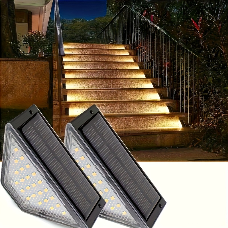 solar step lights for rv exterior outdoor stair lights with 24 leds triangular decorative deck lights suitable for rv steps yards stairs steps patios walls warm white light details 1