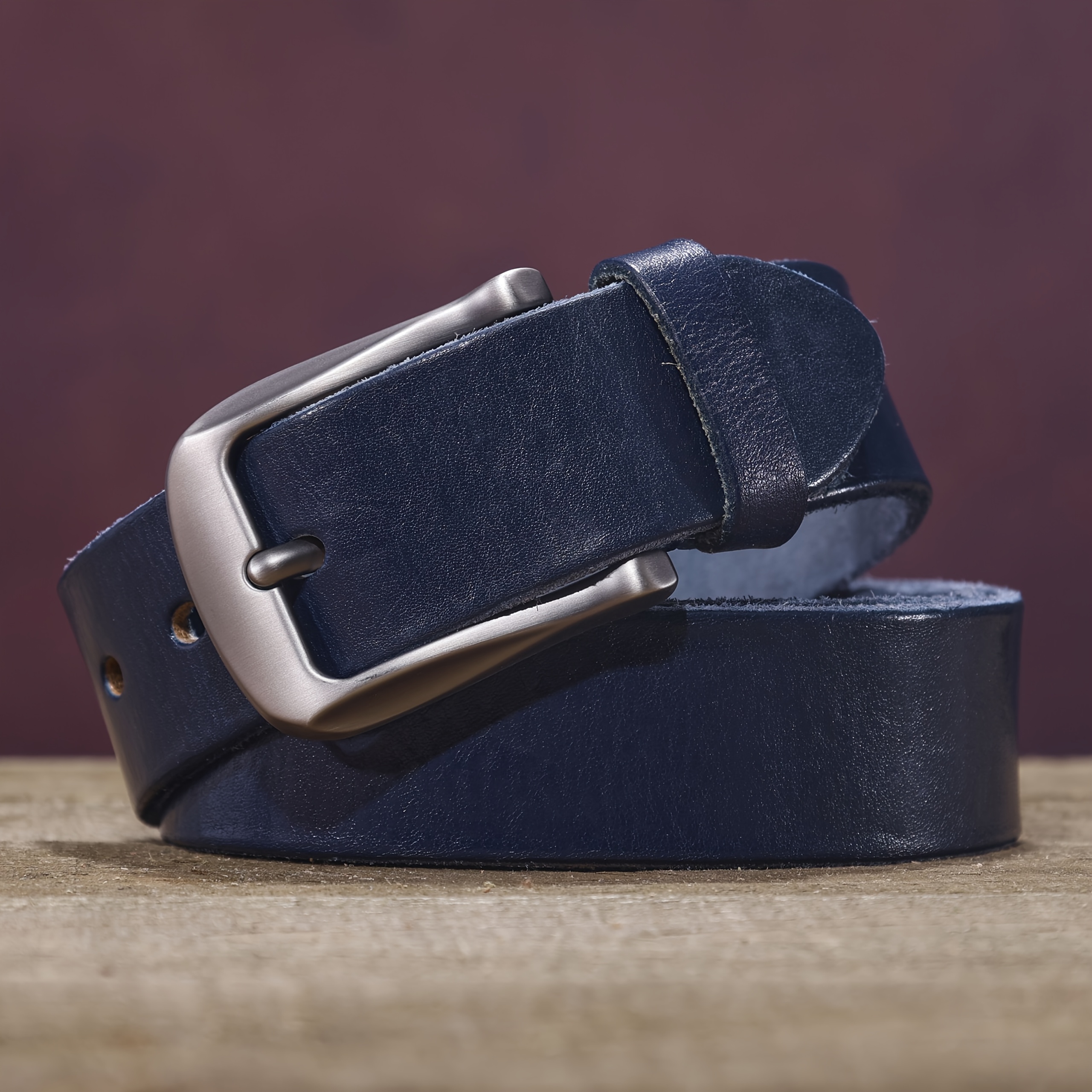 TEMU High-quality Genuine Top-grain Leather Belt With Pin , Unisex Vintage Style, Versatile For Casual Jeans, Handcrafted Texture, For Young Couples,