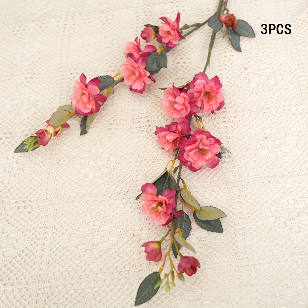 Image of 3pcs Silk Camellia Artificial Flowers Long Branch Fake Flowers Branches Faux Flower Wedding Home Table Decor Flores Artificiales