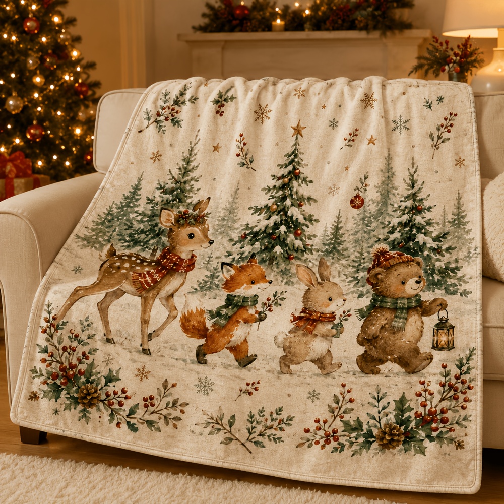 TEMU Couvertures et 2D Plates Animaux de de Noël Couverture Crème Style Douce Couverture Animaux Hiver Maison Canapé Chambre