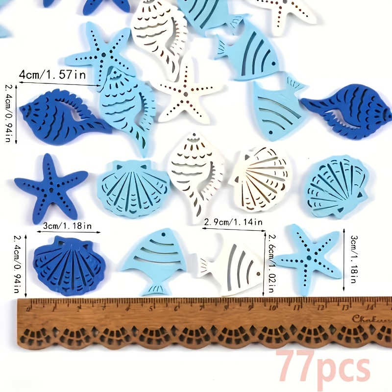 TEMU 77pcs Mediterranean Themed Confetti Cutouts, Starfish, Conch, Fish Shapes In Blue And White, Paper Beach Ornaments For Crafts, Home Decor, Beach