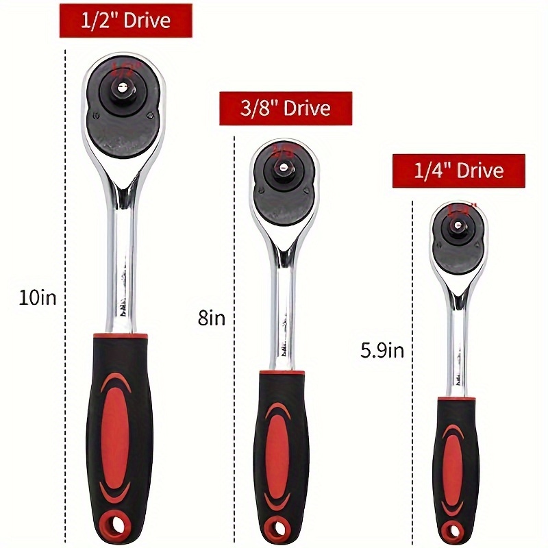 

3pcs Ratchet Wrench Set Chrome Vanadium Steel, 1/4" 3/8" 1/2" Drive, Multi-function Quick-release Reversible Non-slip Grip Ratchet Handle Tools