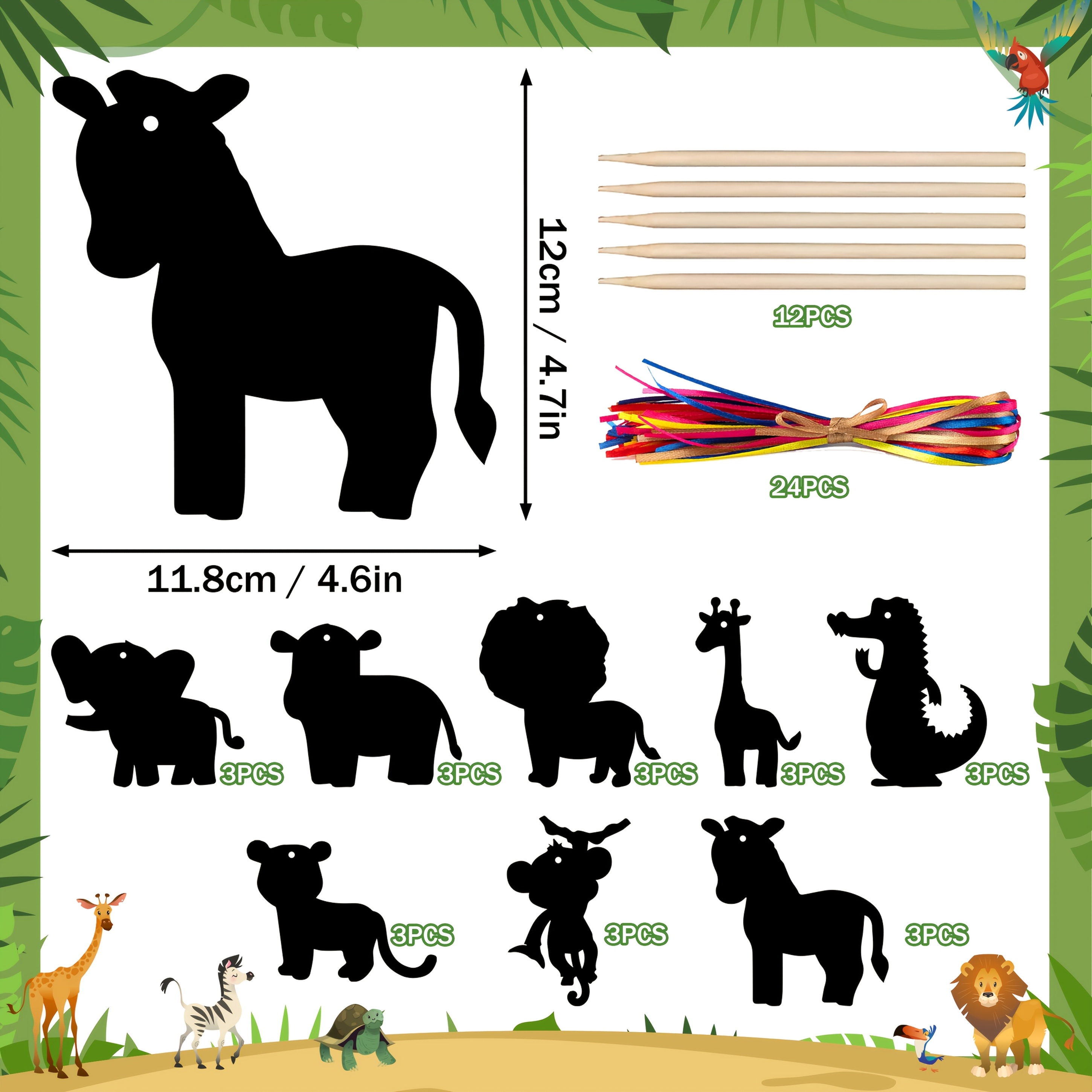 Image of 48/24pcs Animal Party Favors Colorful Wild Scratch Painting Paper Diy Art Craft Kit For Birthday Party Ornaments