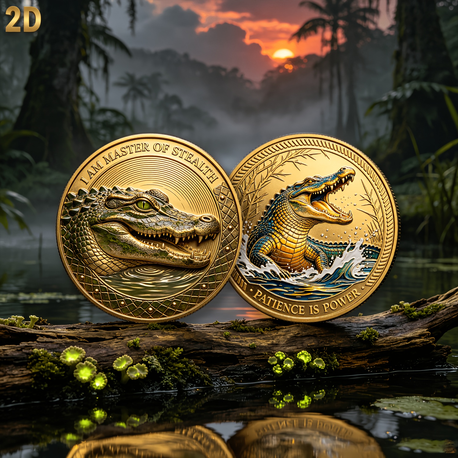 TEMU 1pc, 2d, Crocodile Collectible Coin, Master Commemorative Coin, Is Power Charm, With Transparent Gift Box. Perfect For Carrying As A Charm