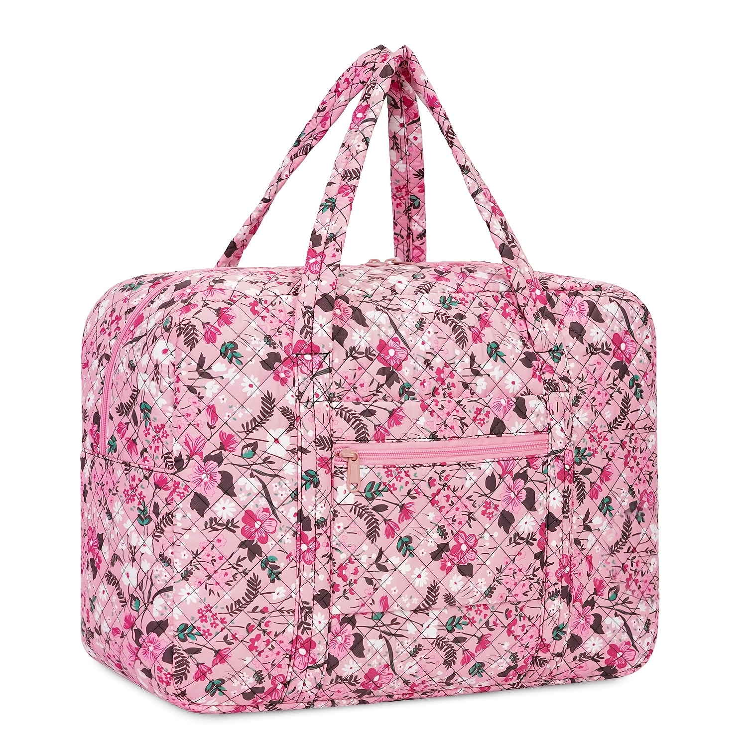 TEMU Women' Vintage Floral Quilt Duffle Bag With Carrying Handle - 25l Retro Travel Luggage Suitable For Flight Cabin, Gym, Weekend Trips, Short