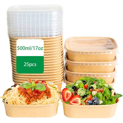 17oz 500ml 25 50pcs disposable paper bowls with lids rectangle food containers soup bowls party supplies treat bowls