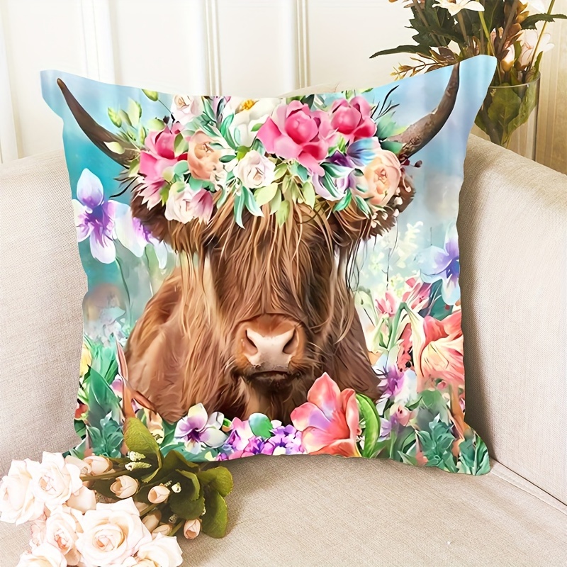 cow print short plush pillow case animal theme pillow case Temu