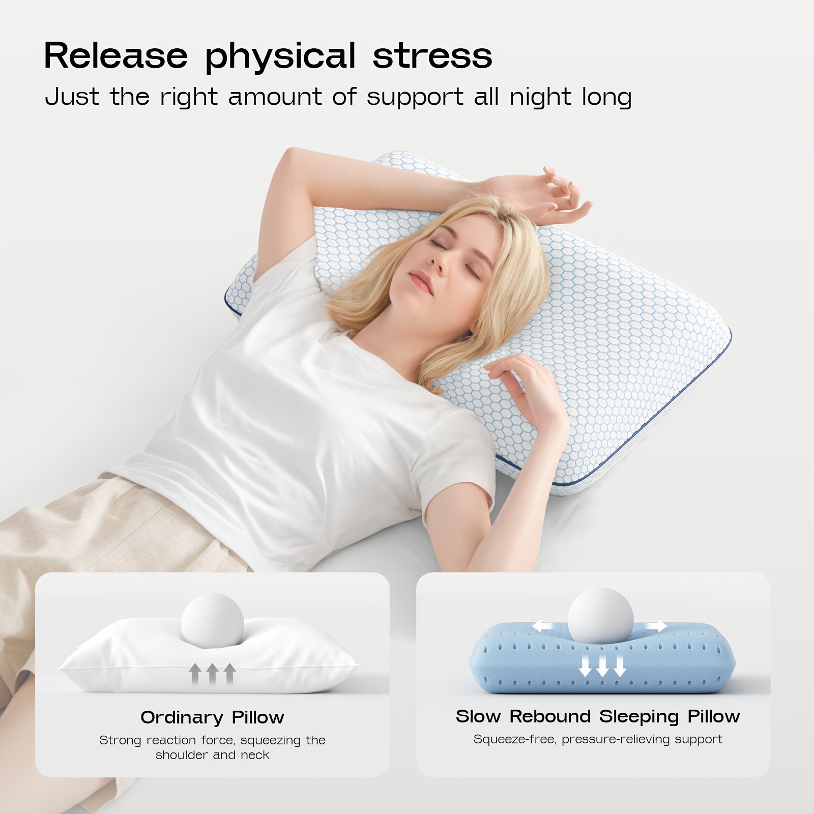 1pc Slow Rebound Pillow, Deep Sleep Pillow to Protect the Cervical Spine and Assist Sleep for Adults, Modern Leisure Bread Double-sided Pillow, Zero Foam Sponge Pillow.