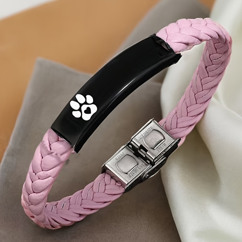 TEMU Regalo personalizado 1 , pulsera de PU con pata de mascota personalizada, brazalete personalizado con , y primera letra de pareja, pulsera