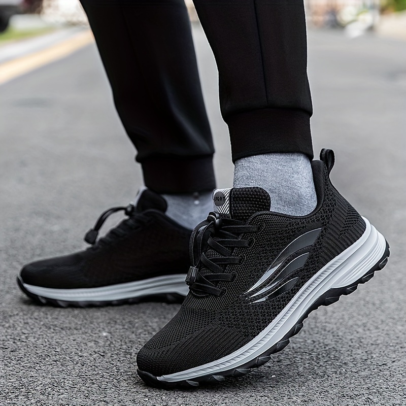 Men's Breathable Running Shoes - Lightweight High-Elasticity MD Sole, Low-Top Lace-Up Design for Gym, Jogging & Casual Wear - Black/White (Spring/Summer/Fall), Gym Trainers | Sleek Trainers | Comfortable Trainers