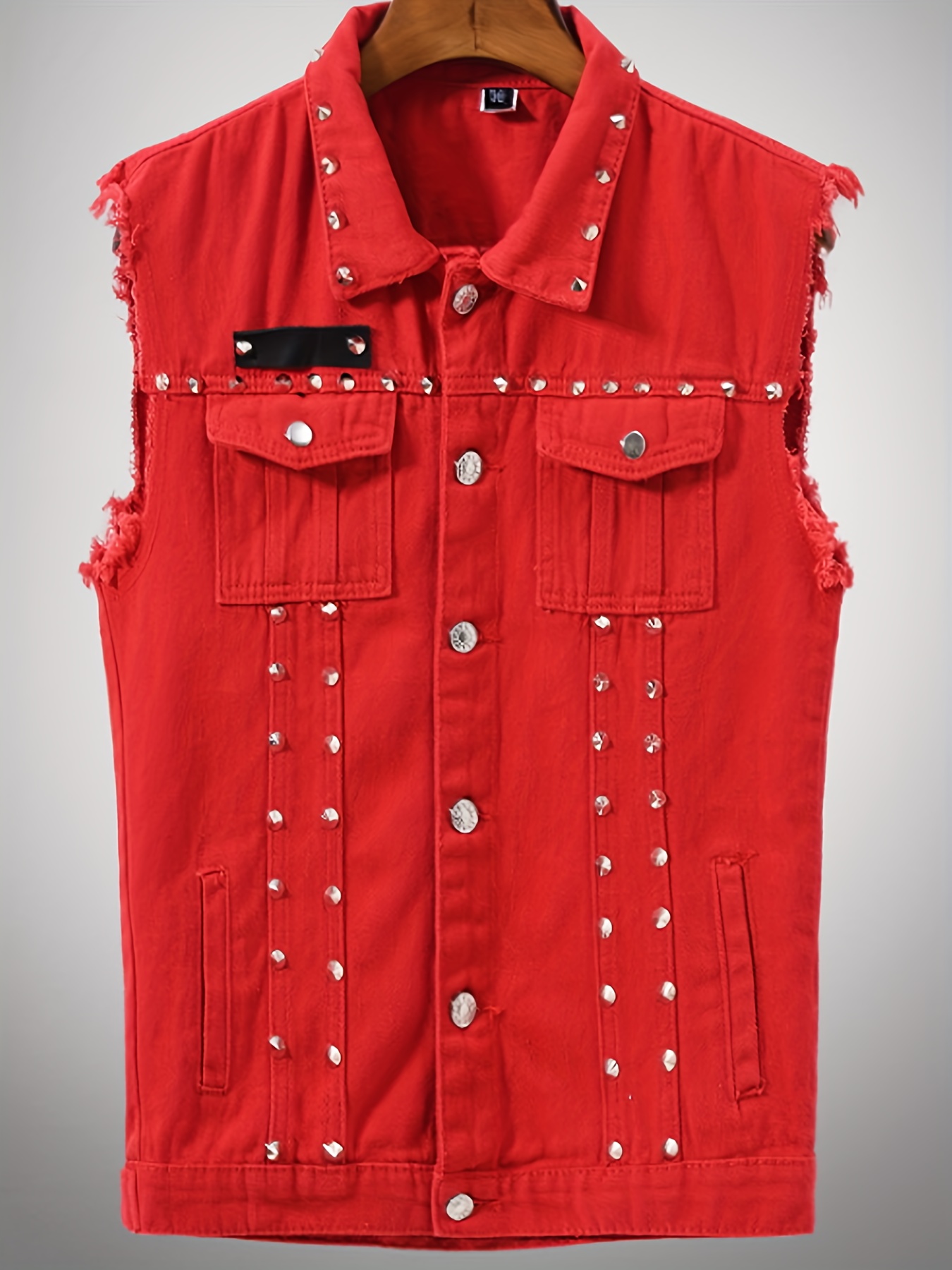 gilet in denim moda borchie moto giacca senza Temu Switzerland