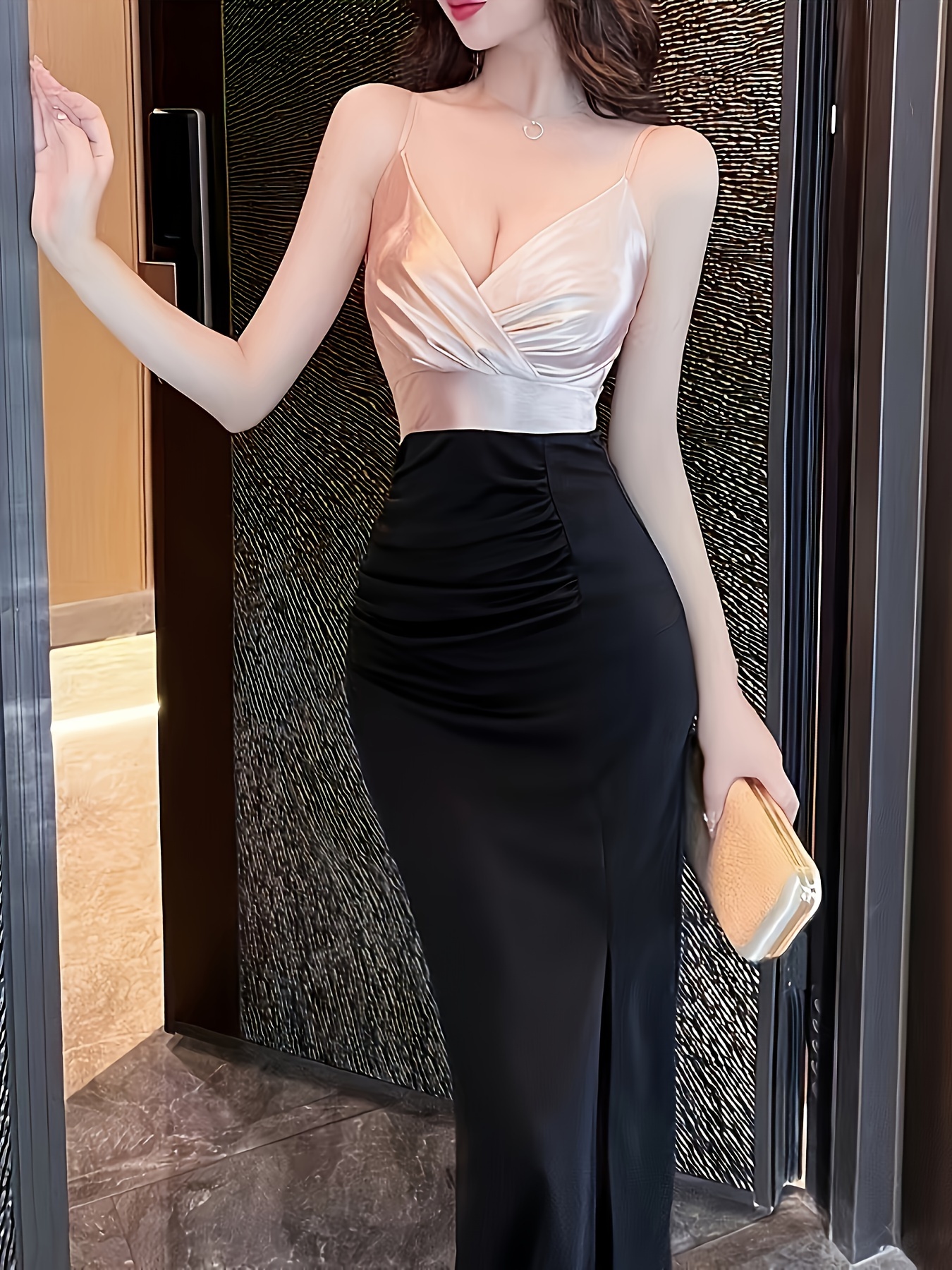 navy blue dress for baby girl Mermaid High Split Asymmetrical Spaghetti Strap Floor-Length Prom Dress main image 1