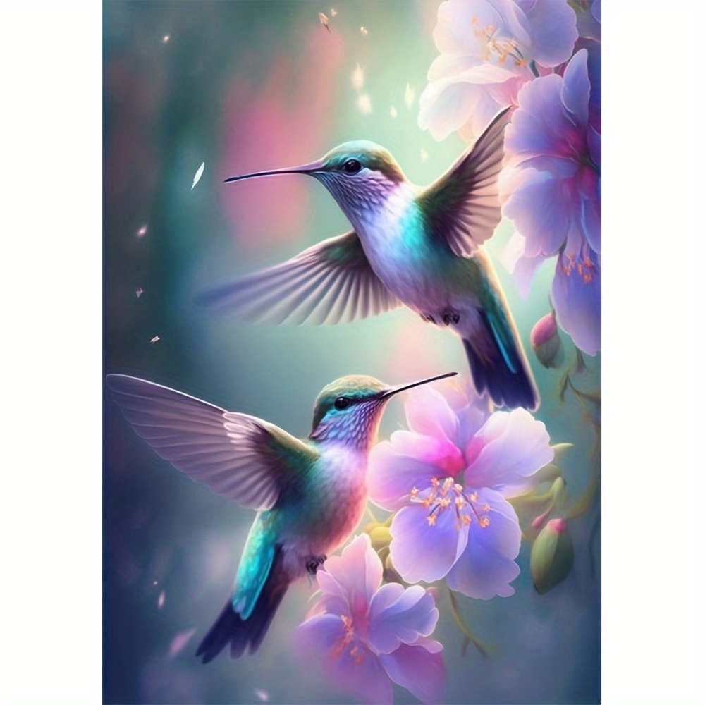 

5d Diamond Set - Hummingbird And Floral Diamond Art Painting Image - Wall Decor Diamond Painting