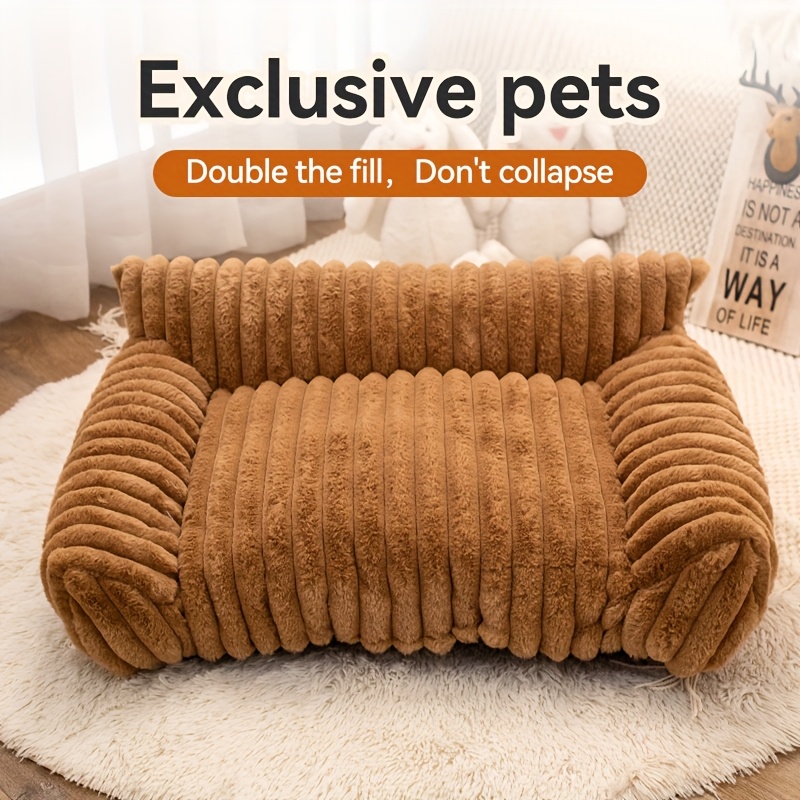   plush pet sofa bed for cats small dogs supportive indoor lounger with soft polyester filling cozy   machine washable ideal for indoor pets pet lounger cozy pet bed soft polyester fill Product details 5