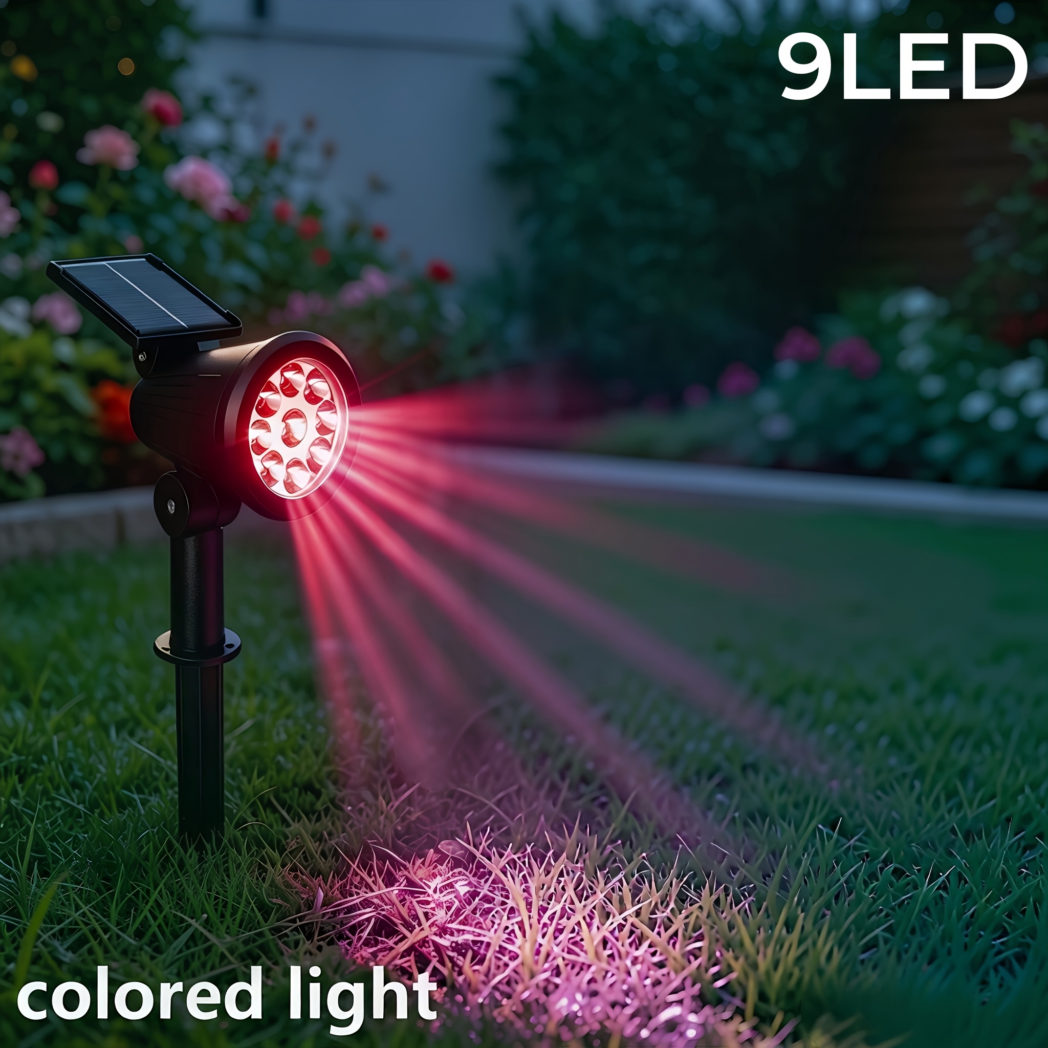 TEMU 1pc 9 Led Solar Spotlights, Ip65 Outdoor Solar Landscape Light, Courtyard Lawn Light, Courtyards, Gardens, , Trees, Suitable For Street Lighting