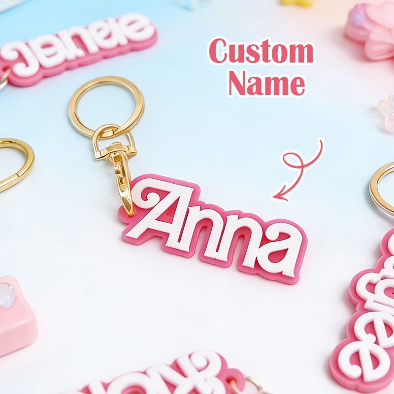 TEMU [2d Flat] [customized] 1pc Customized Personalized Text Name Keychain Acrylic Dopamine Double Layer Handwritten Font Letter Nameplate Tag Bag