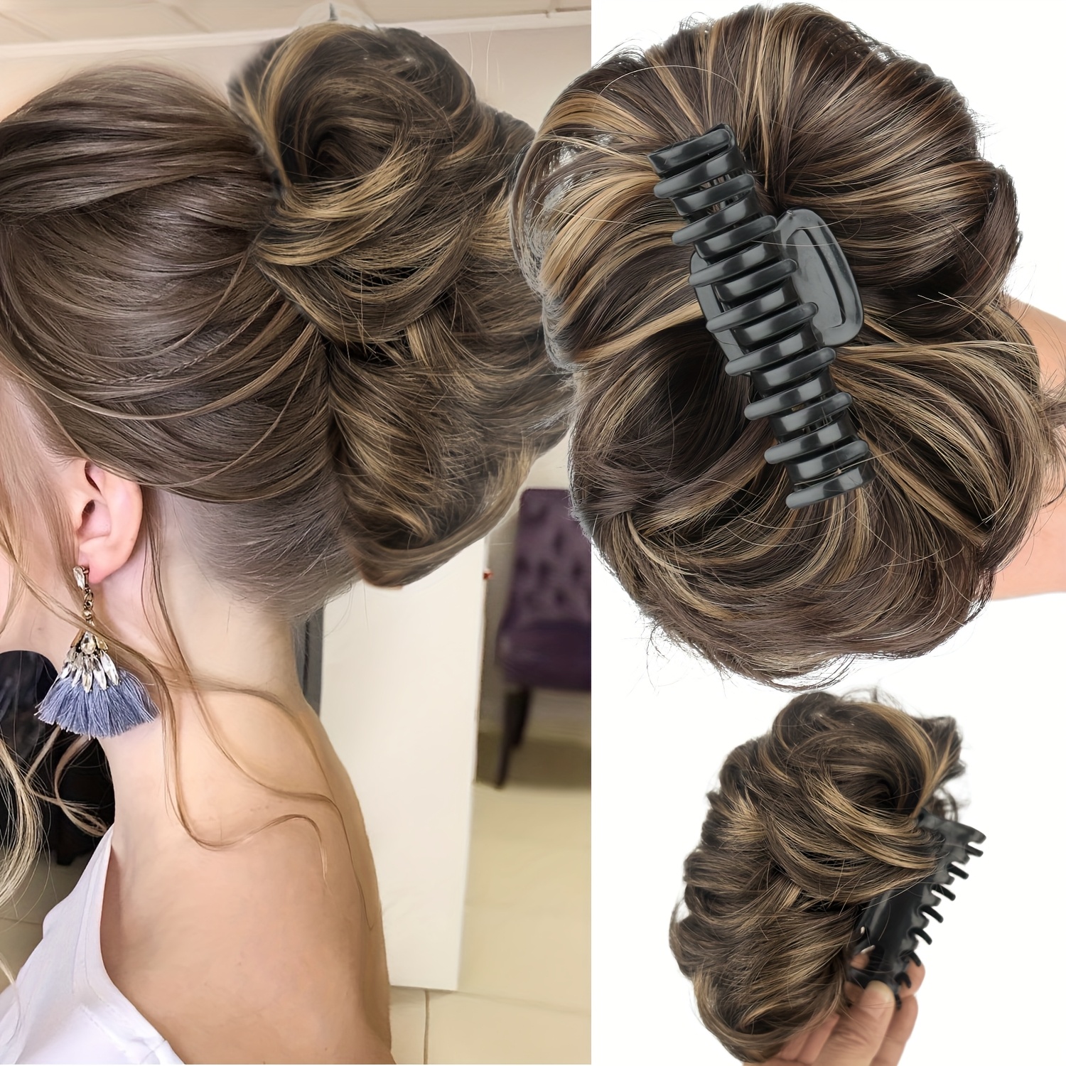 TEMU Chignons à griffes pour cheveux bouclés, extensions de cheveux synthétiques, queue de cheval courte, postiche de cheveux synthétiques pour