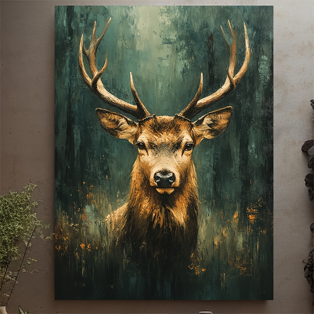 E-shop 12x16 Zoll Rot Hirsch im Hellgrünen Nebelwald Leinwandbild - Moderne Wohnraumdekoration mit Recyceltem Holzrahmen, Fertig zum Aufhängen