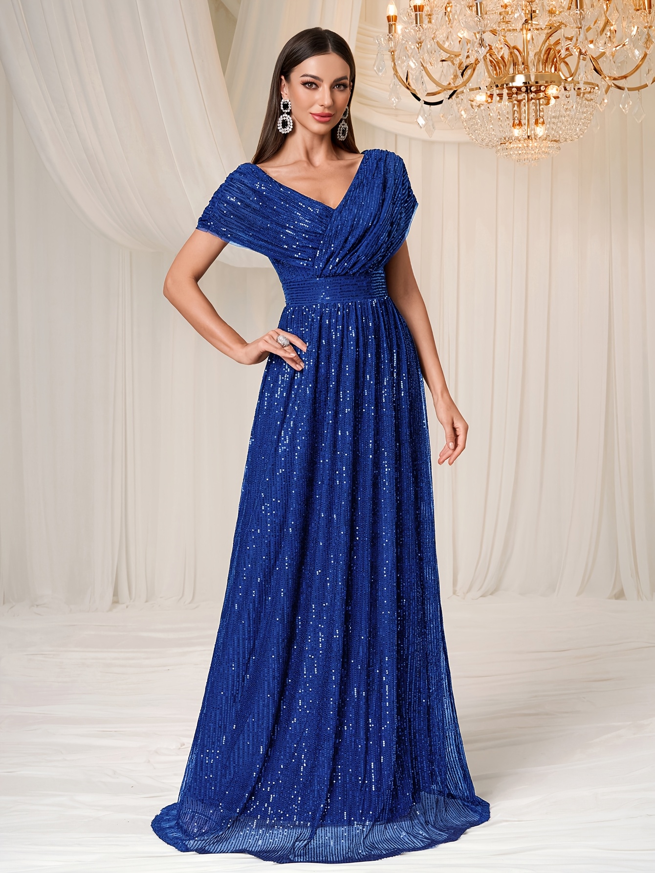womens elegant shimmering sequin evening gown neck - Temu