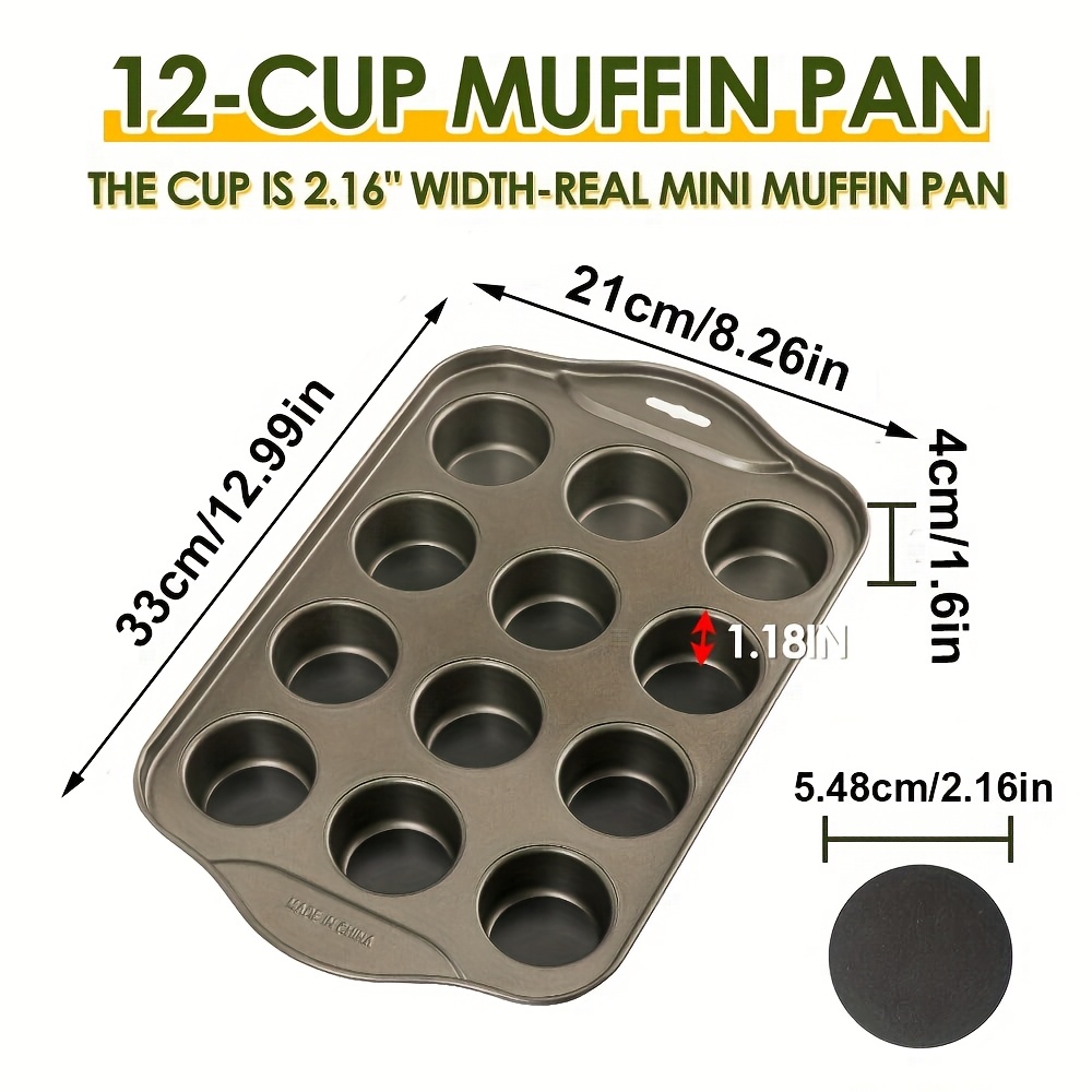 TEMU Mini Muffin Pan 12-cup Removable Bottom, 1-pack, Cupcake Pan, For Baking, Mini Muffin Cheesecake Pan For Oven, 12-cup Premium Carbon , For
