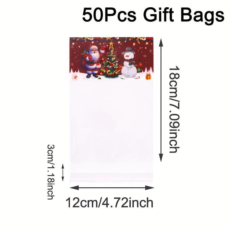 TEMU 30/50pcs Santa Claus Christmas Self-adhesive Gift Bags Snowman Xmas Tree Pattern Plastic Clear Cellophane Treat Bags Merry Christmas Decorations