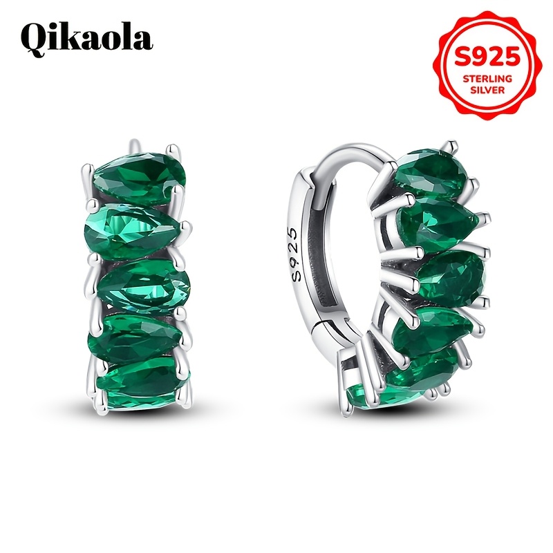 

Qikaola 925 , Elegant Style, Synthetic Zirconia, Green Gemstone, Dangle Drop, , Silver Plated Ear Needle, 3g, & Parties