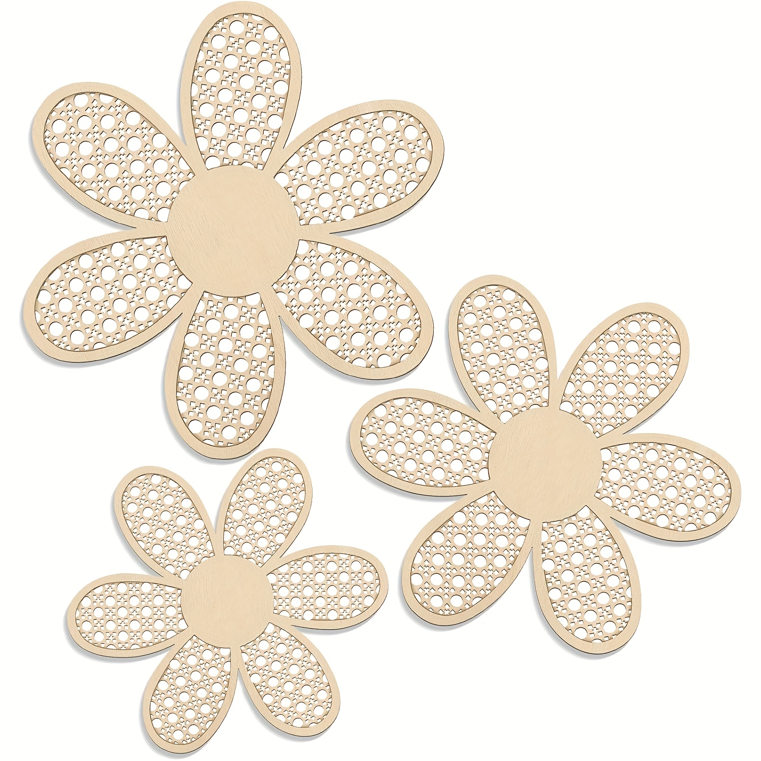 Image of 3pcs Of Bohemian Daisy Wall Decor, Unpainted Wooden Wall Art For, Suitable For Bedroom Wall Panels, Farmhouse Hanging Decorations, And Home Office Wall Embellishments ()