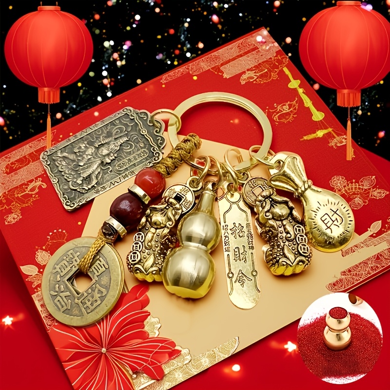 TEMU Valentine's Day Gongming Five-way God Of Wealth Pendant, The Zodiac 5 Emperors, God Of Wealth Ladle, Rice Attracts Wealth, Keychain Pendant,